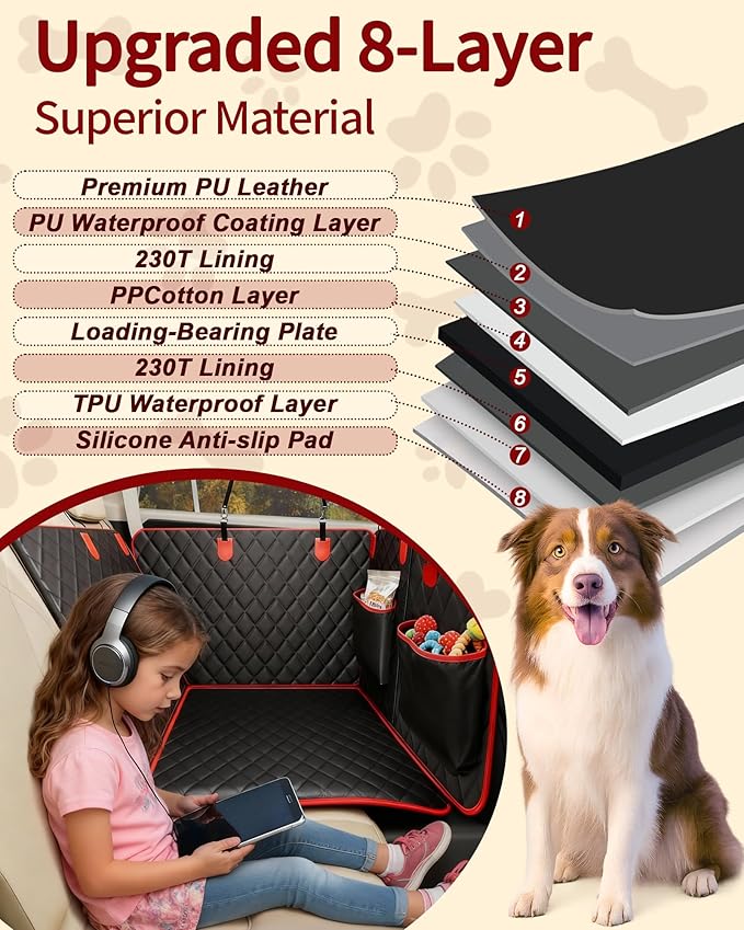 Dog Car Seat Cover for Back Seat, New Upgraded Heavy Duty Dog Car Seat Cover, Waterproof and Wear-Resistant Bench Back Seat Cover with Non-Slip Pad, 66"x60"Size Fits Cars, Trucks, SUVs