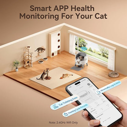 Thereye Automatic Litter Box with Entry Step, Open-Top Self Cleaning Litter Box for Multiple Cats, 11 Safety Protections & App Control, Odor Control Smart Cat Litter Box with Trash Bags/Litter Mat