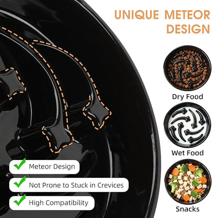 Ceramic Slow Feeder Dog Bowls Large Breed, 2 Cups Slow Eating Dog Bowl, Anti-Gulping Pet Food Bowl Reduce Choking, Heavy Puzzle Maze Design Pet Dishes for Fast Eaters, 8.3 inch - Black