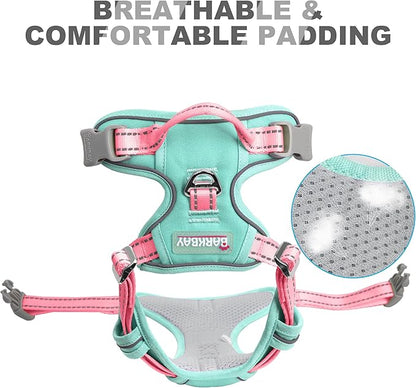 BARKBAY No Pull Dog Harness Front Clip Heavy Duty Reflective Easy Control Handle for Large Dog Walking(Cool Mint & Baby Pink,S)
