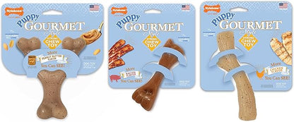 Nylabone Gourmet Style Femur, Wishbone, & Stick Strong Chew Toy for Puppies, Bacon, Chicken & Peanut Butter Flavor, Small - Up to 25 Ibs, 3 Pack
