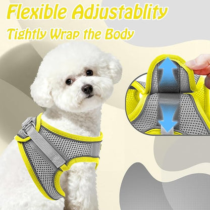 AIITLE Small Harness for Puppy with A Leash - Dog Vest Harness with Super Breathable Mesh, Reflective No-Pull Pet Harness for Outdoor Walking, Running for Small Dogs, Cats Yellow XXS