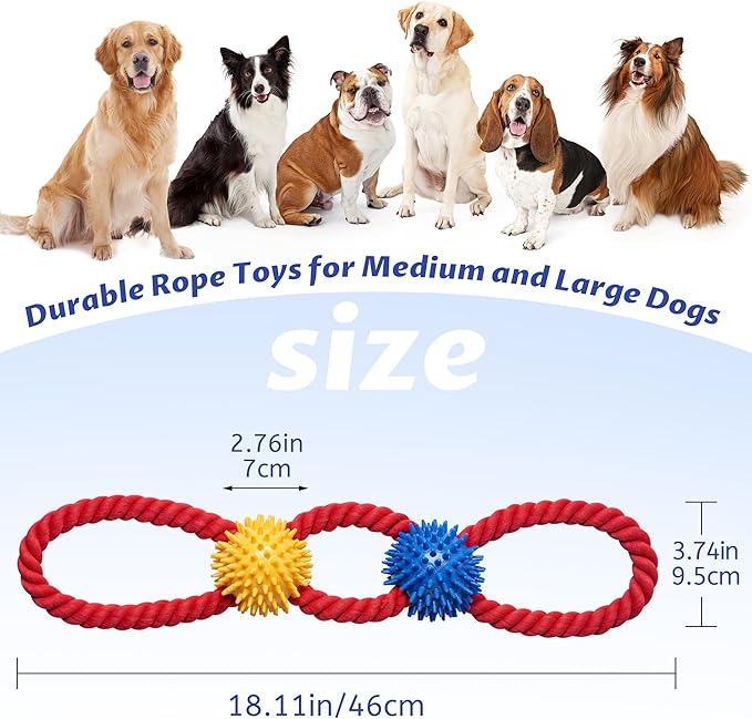 Aitmexcn Interactive Dog Rope Toys Tug of War, Tough Dog Toys for Medium Dogs, 100% Cotton Heavy Duty Puppy Toy for Boredom, Dog Pull Ball Rope Teeth Cleaning