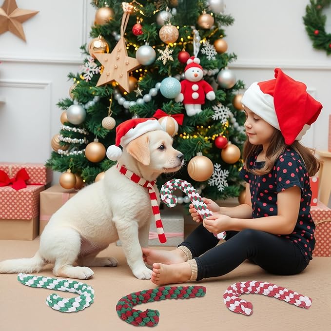 Christmas Dog Rope Toys, Christmas Cane Candy Rope Toy, 4 Packs Dog Interactive Chewing Toys for Puppy Small Medium Dogs Training Playing Teething Cleaning, for Dogs