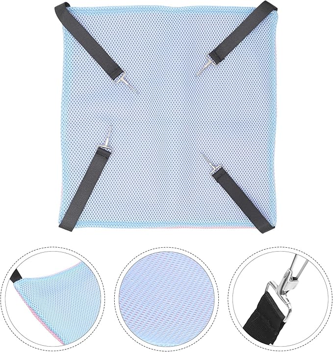 BESTYASH Cat Hammock for Cage Hanging Small Pet Mesh Bed Reversible Breathable Double-Sided Hammock with Hooks for Cats and Small Animals, Size M, Pink Blue