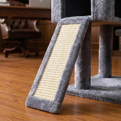 35.4'' Multifunction Cat Tree with Cozy Hammock & Hanging Ball, Cat Tower with Activity Cat Condo & Jute-Covered Scratching Posts, Grey