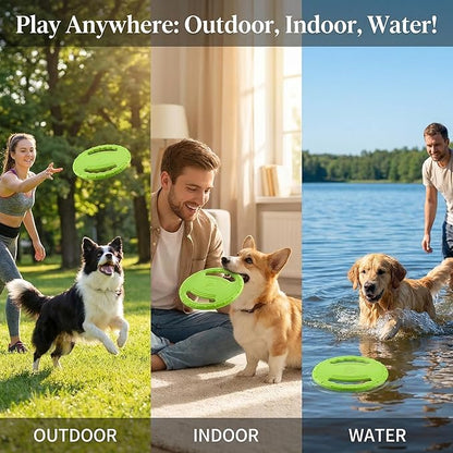 EVA Dog Flying Disc Toy, Durable Interactive Fetch with Dual Grip Holes, Non-Slip Floating Pet Toy for Small Medium Large Dogs, Outdoor Park Beach Play (Green)