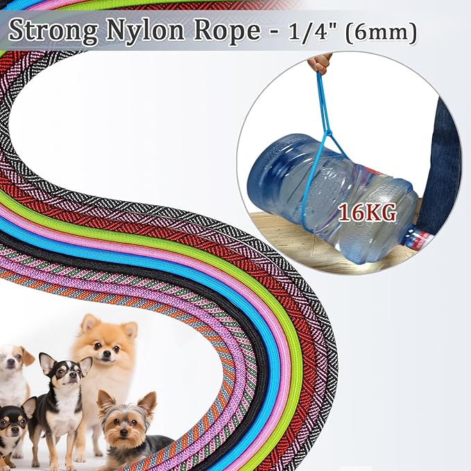 WYuZe 5ft Puppy Leash for Small Dogs, 1/4" Thin Rope Dog Leash with Easy to Use Hook, Chihuahua/Yorkie/Toy Breed Lightweight Cat Leashes, 10 Colors, Pink Green
