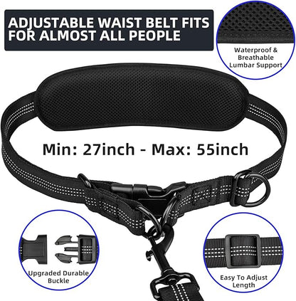 Hands Free 2 Dog Running Leash with Waist Belt, Dual Handle Elastic Bungees Retractable Rope for Small and Medium Dogs, Reflective Stitches for Walking Hiking Biking (Small Blue, 8-25lb)