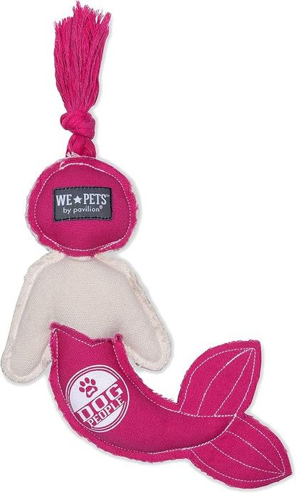 Pavilion Gift Company 11 Inch Large Canvas Tug of War Mermaid Shaped Dog Rope Toy-Sturdy & Durable Make A Splash, Pink