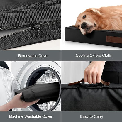 Outdoor Dog Bed for Small Dogs, Waterproof Dog Crate Bed for Medium Dogs Cats, Orthopedic Egg Crate Foam Pet Bed with Washable Removable Oxford Cover, Black