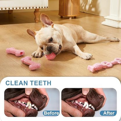 6 Pack Dog Chew Toys for Puppy Cute Blue Small Dog Toys Puppy Dog Toys for Teething Soft Durable Interactive Chew Toy for Small Dogs Light Pink