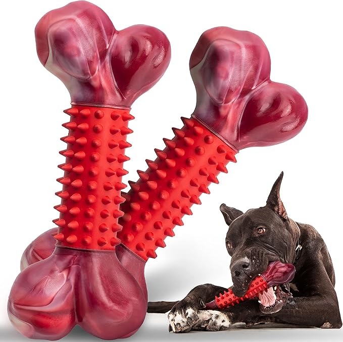 Apasiri 2-Pack Tough Dog Toys for Aggressive Chewers Large Breed, Dogs Chew Toys for Large Medium Dogs, Nylon and Rubber Dog-Bones for Teething Chew, Beef Flavor, for Doggo 20-80 lbs