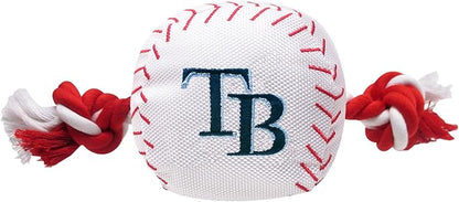 MLB TAMPA BAY RAYS Baseball Rope Toy for DOGS & CATS. Tough nylon, Sporty Baseball Design, Heavy-duty ropes with Inner SQUEAKER