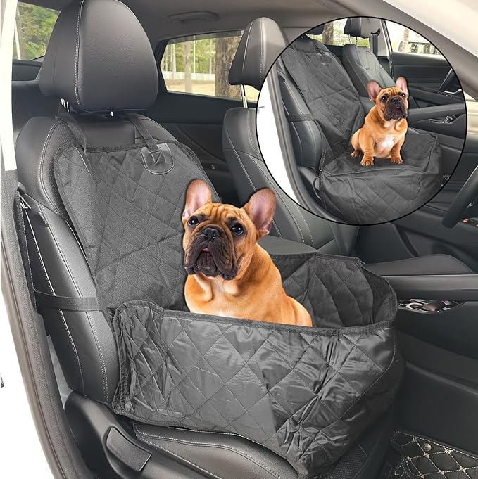 Pet Front Seat Cover, 2 in 1 Bucket Style Dog Booster for Medium Size and Small Dogs, Watertight Non-Slip Dog Car Seat Protector for Cars, Trucks, SUV Black