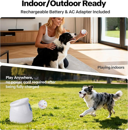 Pet Prime Upgraded Automatic Ball Launcher for Large Dogs,Rechargeable Dog Ball Thrower for Outdoor Exercise & Interactive Play,Adjustable 10-64ft Thrower with 6PCS 2.5" ETPU Balls,1 Dog Whistle