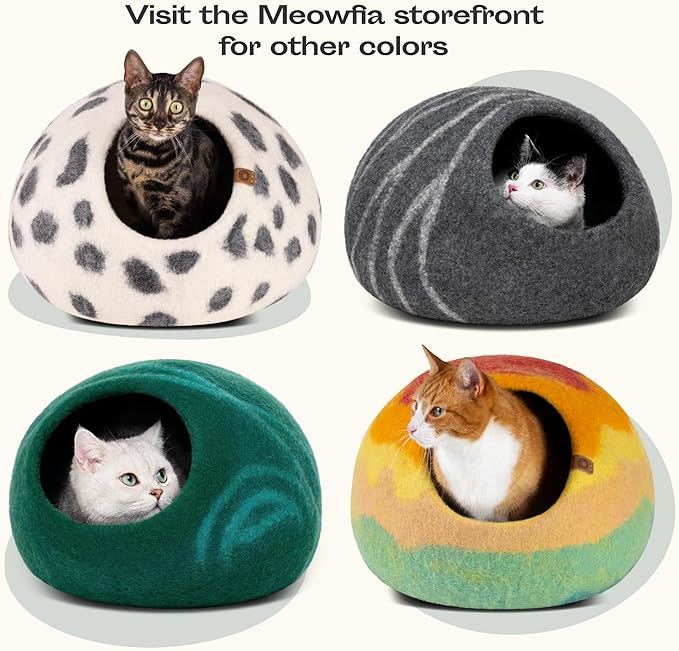 MEOWFIA Cat Cave – Premium Felt Cat Bed for Indoor Cats, Handmade 100% Merino Wool, Cat (Medium, Slate Grey) (Pack of 2)