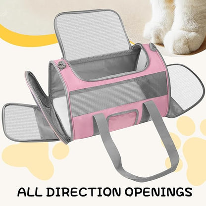 Pet Carrier Airline Approved for Puppy Medium Cats 15 Lbs Small Dog Carrier Breathable Collapsible Soft Sided Cat Travel Carriers, Pink with Grey