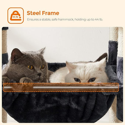 Feandrea Cat Tree, 56.3-Inch Cat Tower, Multi-Level Plush Condo with 11 Scratching Posts, 2 Perches, Hammock, Cave, Smoky Gray UPCT15GYZ