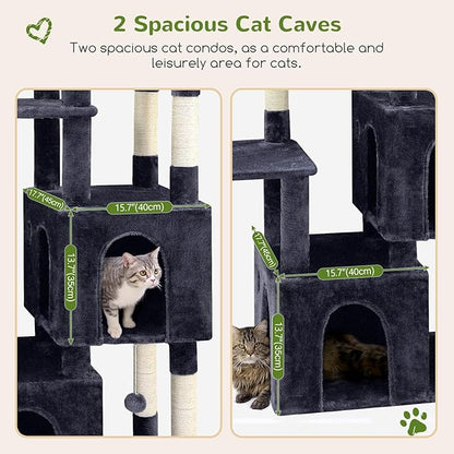 Globlazer Cat Tower for Indoor Cats, Heavy Duty Cat Trees for Large Adult Big Cats Maine Coon Cat Tree Tower with Scratching Post, Extra Large Top Perch, Cat Condos, F61, Dark Grey, 61inch