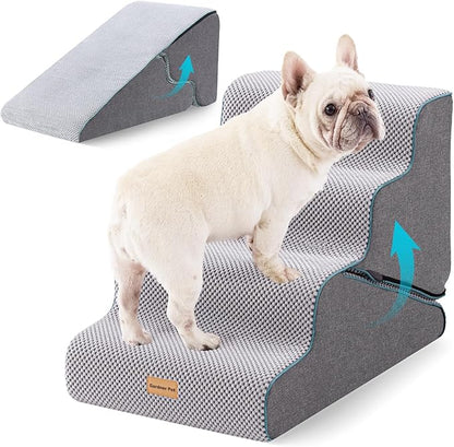 Gardner Pet Dog Stairs for Small Dogs 17.5" H, 2 in 1 Transformable 4-Step Pet Stairs and ramp, Dog Steps for Couch bed (19~22 in) with Durable Non-Slip Waterproof Cover and CertiPUR-US Certified Foam