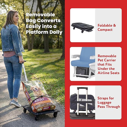 dbest products Pet Smart Cart, Medium, Black, Rolling Carrier with wheels soft sided collapsible Folding Travel Bag, Dog Cat Airline Approved Tote Luggage backpack