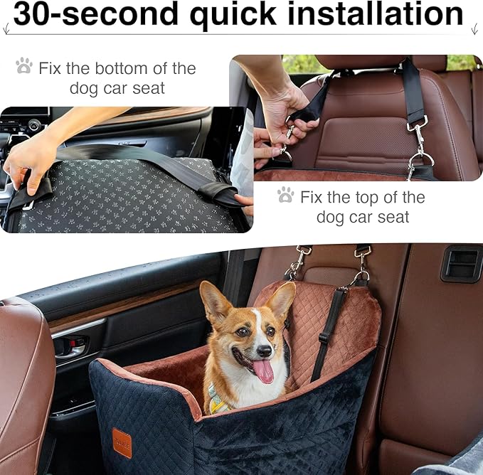 YOUVEE Dog Car Seat for Small/Medium Dog 20lbs 25lbs up to 32 lbs,Fully Detachable and Washable Puppy Booster seat with Storage Pockets,2 Adjustable Safety Belts(Black Outside Grey Inside)