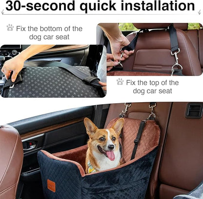 YOUVEE Dog Car Seat for Small/Medium Dog 20lbs 25lbs up to 32 lbs,Fully Detachable and Washable Puppy Booster seat with Storage Pockets,2 Adjustable Safety Belts(Black Outside Grey Inside)
