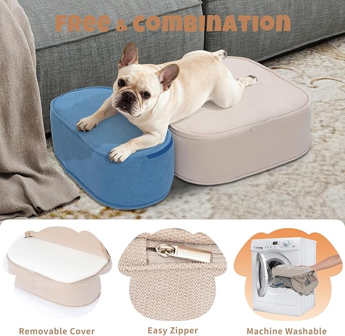 Dog Stairs for Small Dogs, 3 Step Dog Stair for High Bed and Couch, Non-Slip High Density Foam Sturdy Pet Steps with Removable Washable Cover for Older Cat