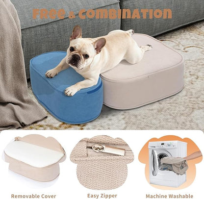 Dog Stairs for Small Dogs, 3 Step Dog Stair for High Bed and Couch, Non-Slip High Density Foam Sturdy Pet Steps with Removable Washable Cover for Older Cat