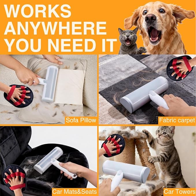 2 in 1 Pet Hair Removal Set, Reusable Dog Hair Remover & Cat Hair Remover, Pet Hair Remover with Roller & Glove, Pet Hair Removal Tool for Clothing, Couch, Furniture & Laundry