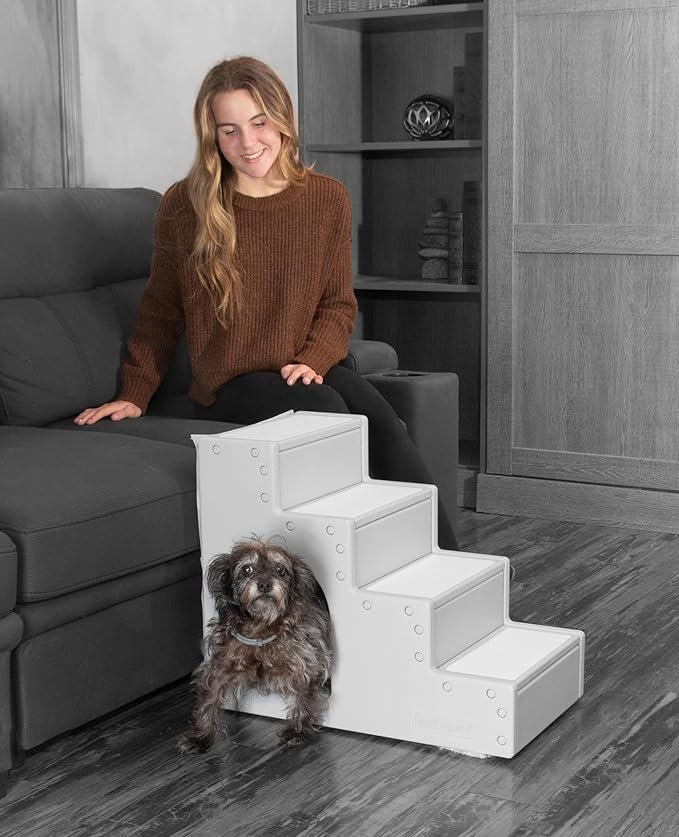 Pet Gear Pet Step IV Pet Stairs for Small Dogs and Cats up to 50 pounds, Lightweight, No Tools Required, 13 Colors to Choose from, Essential Grey with Pet Den