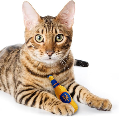 Best Plush CAT Toy - MLB New York Mets Complete Set of 3 Piece Cat Toys Filed with Fresh Catnip. Incld: 1 Baseball Cap Cat Toy, 1 Baseball Cat Toy with Feathers, & 1 Beer Bottle. Beautiful Team Logos