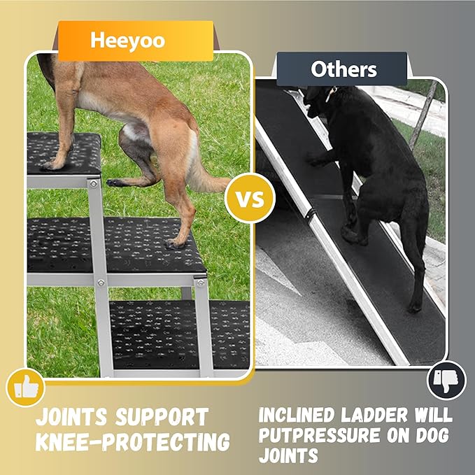Extra Wide Stairs for Car - Foldable Dog Ramps for Large Dogs With Non-Slip Surface, Portable Steps for Cars, SUV, Truck, Support Up to 250 Lbs