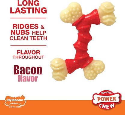 Nylabone Double Bone Power Chew Toy for Dogs, Dog Toys for Aggressive Chewers, Bacon Flavor, Medium - Up to 35 lbs, 1 Count
