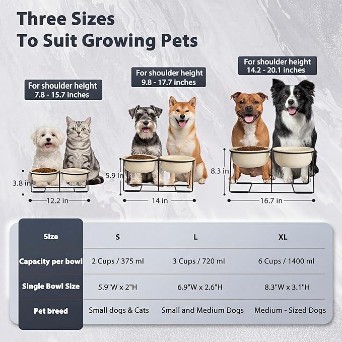 Elevated Ceramic Dog Bowl Set - Double Dishes with Non-Slip Iron Stand - Raised Feeding Station for Food & Water - Ideal for Small and Medium Dogs - 2 × 720ml Capacity - Beige - 15 cm Height