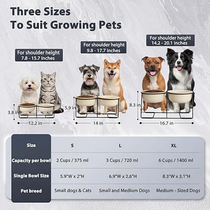 Elevated Ceramic Dog Bowl Set - Double Dishes with Non-Slip Iron Stand - Raised Feeding Station for Food & Water - Ideal for Small and Medium Dogs - 2 × 720ml Capacity - Beige - 15 cm Height