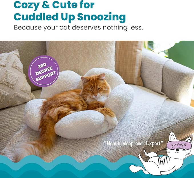 Catstages Purrfect Petals Flower Cat Bed with Plush Support and Raised Sides, White, 21 in - Secure, Soft, Comfortable Bed for Cats and Kittens
