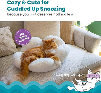 Catstages Purrfect Petals Flower Cat Bed with Plush Support and Raised Sides, White, 21 in - Secure, Soft, Comfortable Bed for Cats and Kittens