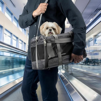 Sherpa Pet Carrier Airline Approved with Spring Wire Frame - Cat Carrier and Dog Carriers for Airline Travel and Vet Visits, Mesh Ventilation, Locking Zippers - Charcoal Grey, Large