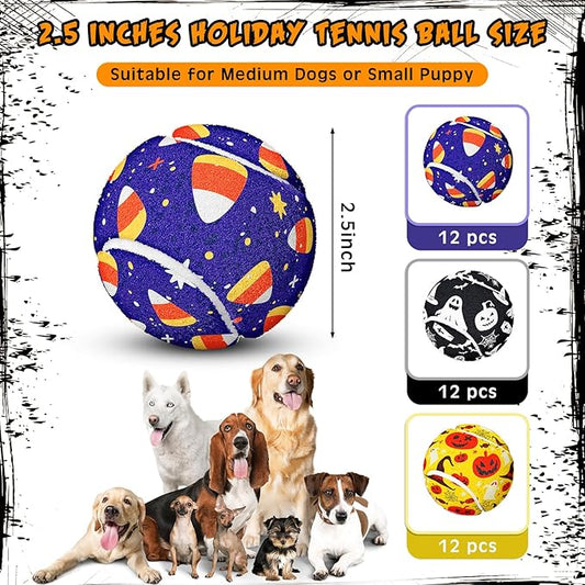 Libima 36 Pcs Halloween Dog Tennis Balls Bulk 2.5 Inches Toy Ball for Small Medium Large Dogs Durable Teething Chew Toys for Aggressive Dogs Exercise Training Catching, 3 Styles(Pumpkin)
