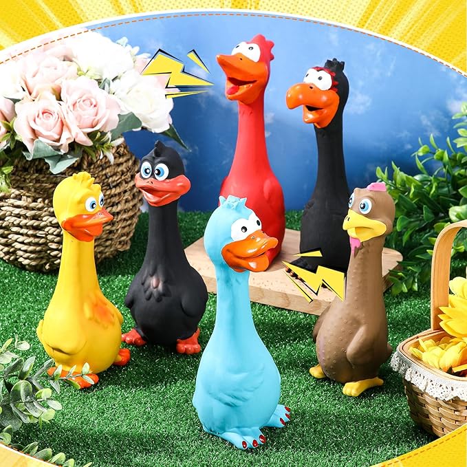 6 Pcs Latex Chicken Squeaky Dog Toys 7-8" Soft Rubber Duck Dog Chew Toy Screaming Standing Stick for Puppy Small Medium Pet Day Gifts Interactive Play Fetch Prank(Cute Style)