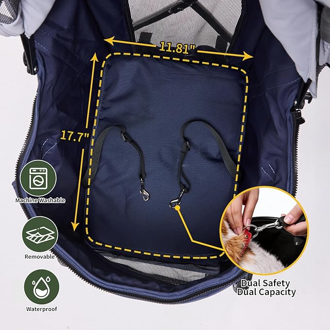 Lightweight 10 lbs Foldable Pet Stroller for Small Dogs & Cats, Easy-Fold Compact, with Adjustable Sun Canopy, Cup Holder, Breathable Mesh, Pad & Storage Bag, Holds 33 lbs, Blue