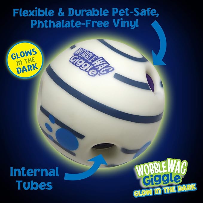 Wobble Wag Giggle Glow in the Dark | Rolling Enrichment Toy for Playtime, Interactive Play for Indoor or Outdoor, Keeps Dogs & Puppies Large, Medium or Small Busy & Moving, As Seen on TV | Pack of 1