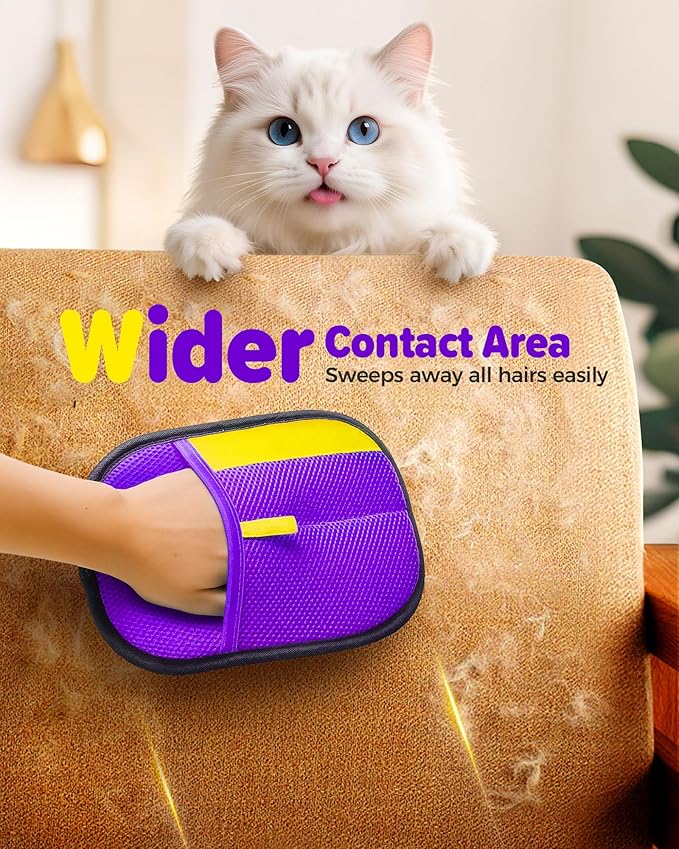 2026 Thickened Electrostatic Pet Hair Removal Gloves (2 Pcs) - Reusable Strong Grooming Gloves for Cats & Dogs, Hair Remover Gloves for Couch, Furniture, Carpet, Car Seats & Clothing Purple