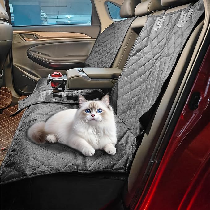 Dog Car Seat Cover for Back Seat, Backseat Cover Protector for Most Cars, SUVs, Small Trucks, Watertight Nonslip Rear 60/40 Split Bench fits Middle Armrest Black