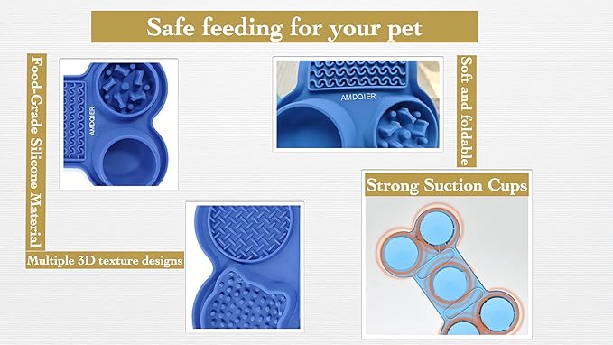 Pet Feeding Dishes,Slow Feeder Lick Mat for Dogs,Cat Licking Mat with Strong Suction Cups - 6-in-1 Interactive Snuffle Mat for Fast Eaters,Anxiety Relief,Grooming & Bath Time-BPA-Free(Sky Blue)