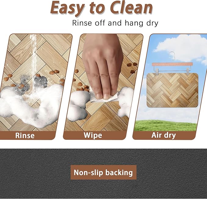 Vintage Wooden Dog Cat Food Mat,Boho Absorbent Pet Feeding Mat for Food and Water,Non-Slip Dog Bowl Mats Floor Protector 16"x24"