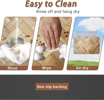 Vintage Wooden Dog Cat Food Mat,Boho Absorbent Pet Feeding Mat for Food and Water,Non-Slip Dog Bowl Mats Floor Protector 16"x24"