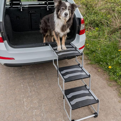 TRIXIE Foldable Aluminum Pet Steps for Dogs Up to 165 Pounds Adjustable from 19.5 to 27.5 Inches